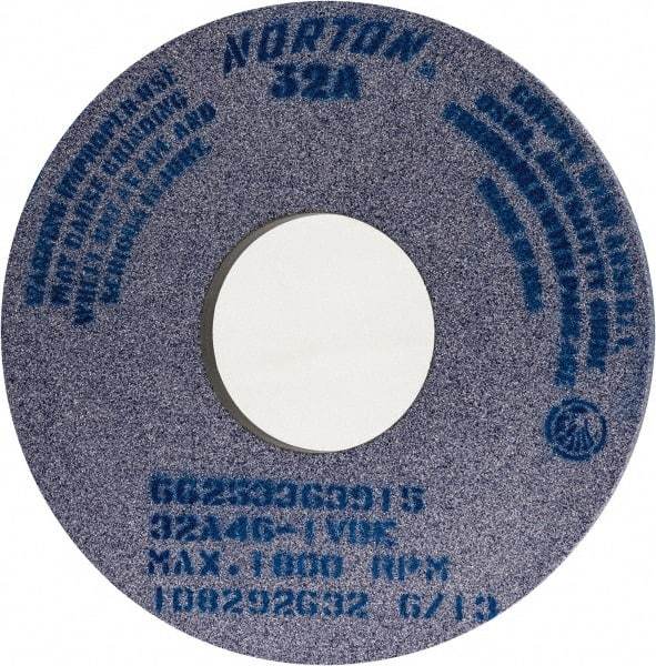 Norton - 14" Diam x 5" Hole x 1" Thick, I Hardness, 46 Grit Surface Grinding Wheel - Aluminum Oxide, Type 1, Coarse Grade, 1,800 Max RPM, Vitrified Bond, No Recess - Apex Tool & Supply