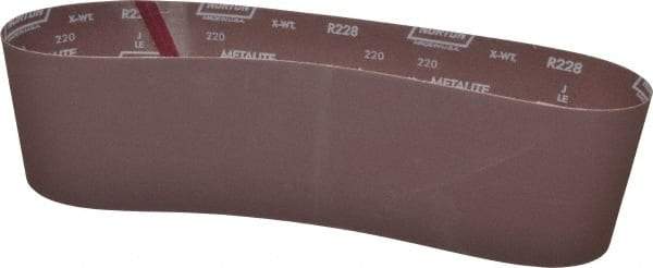 Norton - 6" Wide x 48" OAL, 220 Grit, Aluminum Oxide Abrasive Belt - Aluminum Oxide, Very Fine, Coated, X Weighted Cloth Backing, Series R228 - Apex Tool & Supply