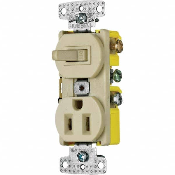 Hubbell Wiring Device-Kellems - Combination Wall Switch & Receptacles Combination Switch/Receptacle Type: Combination Outlet & Switch Color: Ivory - Apex Tool & Supply