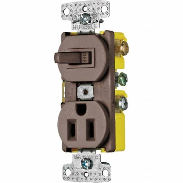 Hubbell Wiring Device-Kellems - Combination Wall Switch & Receptacles Combination Switch/Receptacle Type: Combination Outlet & Switch Color: Brown - Apex Tool & Supply