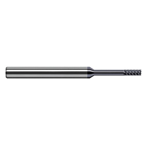Variable Helix End Mills for Exotic Alloys - Finishers - 0.0250″ Cutter Diameter × 0.0750″ Length of Cut × 0.2030″ (13/64″) Reach Carbide Square End Mill Finisher for Exotic Alloys, 4 Flutes, AlTiN Nano Coated