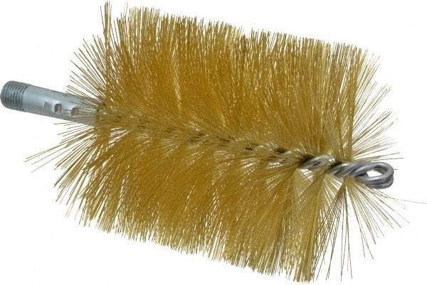 Schaefer Brush - 4-1/2" Brush Length, 4" Diam, Double Stem, Single Spiral Tube Brush - 8" Long, Brass, 1/4" NPSM Male Connection - Apex Tool & Supply