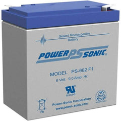 Power-Sonic - Lead-Acid, Quick-Disconnect Tab Terminal, 6 Volt, 9 Amp, Lead Rechargeable Battery - 3/16" Tab Width x 0.8mm Tab Thickness, 2.2" Wide x 4.65" High x 3.86" Deep - Apex Tool & Supply