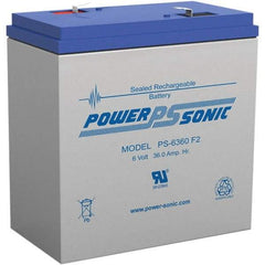 Power-Sonic - Lead-Acid, Quick-Disconnect Tab Terminal, 6 Volt, 36 Amp, Lead Rechargeable Battery - 1/4" Tab Width x 0.8mm Tab Thickness, 3.35" Wide x 6-1/2" High x 6-1/4" Deep - Apex Tool & Supply
