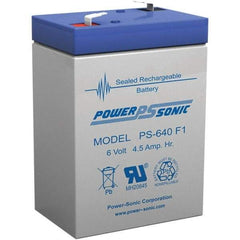 Power-Sonic - Lead-Acid, Quick-Disconnect Tab Terminal, 6 Volt, 4.5 Amp, Lead Rechargeable Battery - 3/16" Tab Width x 0.8mm Tab Thickness, 1.86" Wide x 3.94" High x 2.76" Deep - Apex Tool & Supply