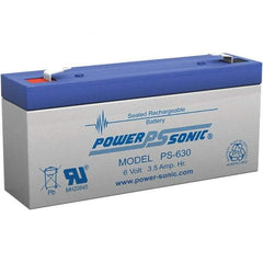 Power-Sonic - Lead-Acid, Quick-Disconnect Tab Terminal, 6 Volt, 3.5 Amp, Lead Rechargeable Battery - 3/16" Tab Width x 0.8mm Tab Thickness, 1.34" Wide x 2.35" High x 5.28" Deep - Apex Tool & Supply