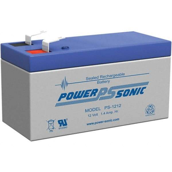 Power-Sonic - Lead-Acid, Quick-Disconnect Tab Terminal, 12 Volt, 1.4 Amp, Lead Rechargeable Battery - 3/16" Tab Width x 0.8mm Tab Thickness, 1.69" Wide x 2.04" High x 3.78" Deep - Apex Tool & Supply