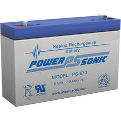 Power-Sonic - Lead-Acid, Quick-Disconnect Tab Terminal, 6 Volt, 7 Amp, Lead Rechargeable Battery - 3/16" Tab Width x 0.8mm Tab Thickness, 1.34" Wide x 3.7" High x 5.95" Deep - Apex Tool & Supply