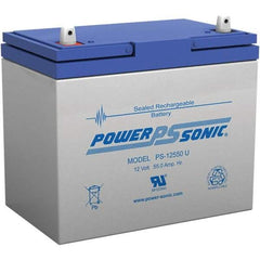 Power-Sonic - Lead-Acid, Nut/Bolt Terminal, 12 Volt, 55 Amp, Lead Rechargeable Battery - 6mm Hole Diam, 13mm Tab Thickness, 5.45" Wide x 8.15" High x 9.04" Deep - Apex Tool & Supply