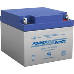 Power-Sonic - Lead-Acid, Nut/Bolt Terminal, 12 Volt, 26 Amp, Lead Rechargeable Battery - 5mm Hole Diam, 2mm Tab Thickness, 6.97" Wide x 4.92" High x 6.56" Deep - Apex Tool & Supply