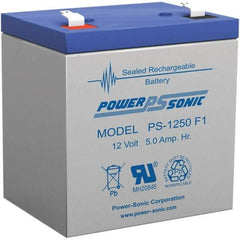 Power-Sonic - Lead-Acid, Quick-Disconnect Tab Terminal, 12 Volt, 5 Amp, Lead Rechargeable Battery - 1/4" Tab Width x 0.8mm Tab Thickness, 2.76" Wide x 3.98" High x 3.54" Deep - Apex Tool & Supply