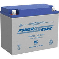 Power-Sonic - Lead-Acid, Nut/Bolt Terminal, 6 Volt, 20 Amp, Lead Rechargeable Battery - 5mm Hole Diam, 2mm Tab Thickness, 3.27" Wide x 4.92" High x 6.18" Deep - Apex Tool & Supply
