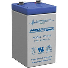 Power-Sonic - Lead-Acid, Quick-Disconnect Tab Terminal, 4 Volt, 4.5 Amp, Lead Rechargeable Battery - 1/4" Tab Width x 0.8mm Tab Thickness, 2.09" Wide x 3.7" High x 1.89" Deep - Apex Tool & Supply