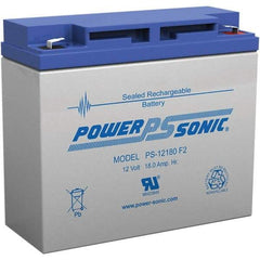 Power-Sonic - Lead-Acid, Quick-Disconnect Tab Terminal, 12 Volt, 18 Amp, Lead Rechargeable Battery - 1/4" Tab Width x 0.8mm Tab Thickness, 3" Wide x 6.59" High x 7.13" Deep - Apex Tool & Supply