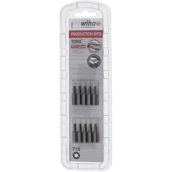 Wiha - 1/4" Drive T10 Torx Screwdriver Bit - 1" OAL, Insert Bit - Apex Tool & Supply