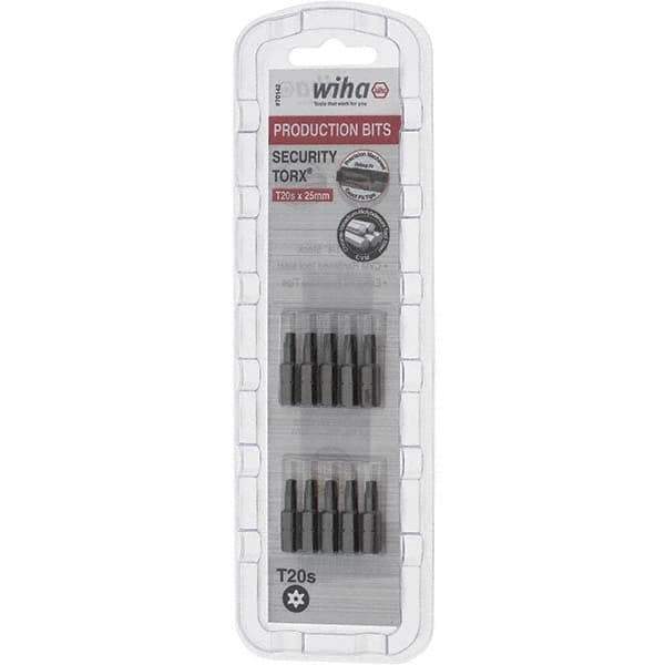 Wiha - 1/4" Drive T20 Tamperproof Torx Screwdriver Bit - 1" OAL, Tamper Resistant Bit - Apex Tool & Supply