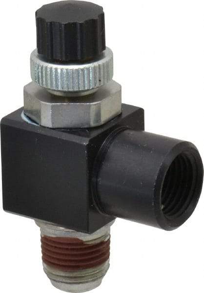 ARO/Ingersoll-Rand - 1/8" Male NPT x 1/8" Female NPT Right Angle Flow Control Valve - 0 to 150 psi & Brass Material - Apex Tool & Supply