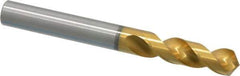 OSG - 9.99998mm 120° Spiral Flute Vanadium High Speed Steel Screw Machine Drill Bit - TiN Finish, Right Hand Cut, 43mm Flute Length, 93mm OAL, Faceted Point, Straight Shank - Apex Tool & Supply