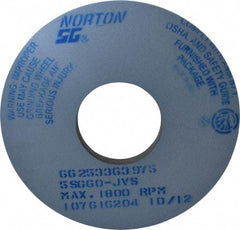 Norton - 14" Diam x 5" Hole x 1" Thick, J Hardness, 60 Grit Surface Grinding Wheel - Ceramic, Type 1, Medium Grade, 1,800 Max RPM, Vitrified Bond, No Recess - Apex Tool & Supply