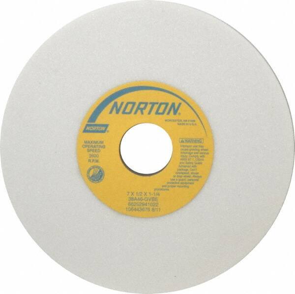 Norton - 7" Diam x 1-1/4" Hole x 1/2" Thick, G Hardness, 46 Grit Surface Grinding Wheel - Aluminum Oxide, Type 1, Coarse Grade, 3,600 Max RPM, Vitrified Bond, No Recess - Apex Tool & Supply