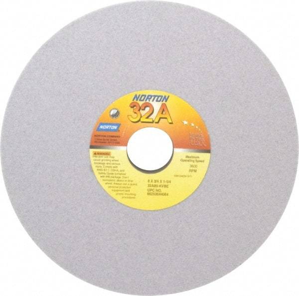 Norton - 8" Diam x 1-1/4" Hole x 3/4" Thick, K Hardness, 80 Grit Surface Grinding Wheel - Aluminum Oxide, Type 1, Medium Grade, 3,600 Max RPM, Vitrified Bond, No Recess - Apex Tool & Supply