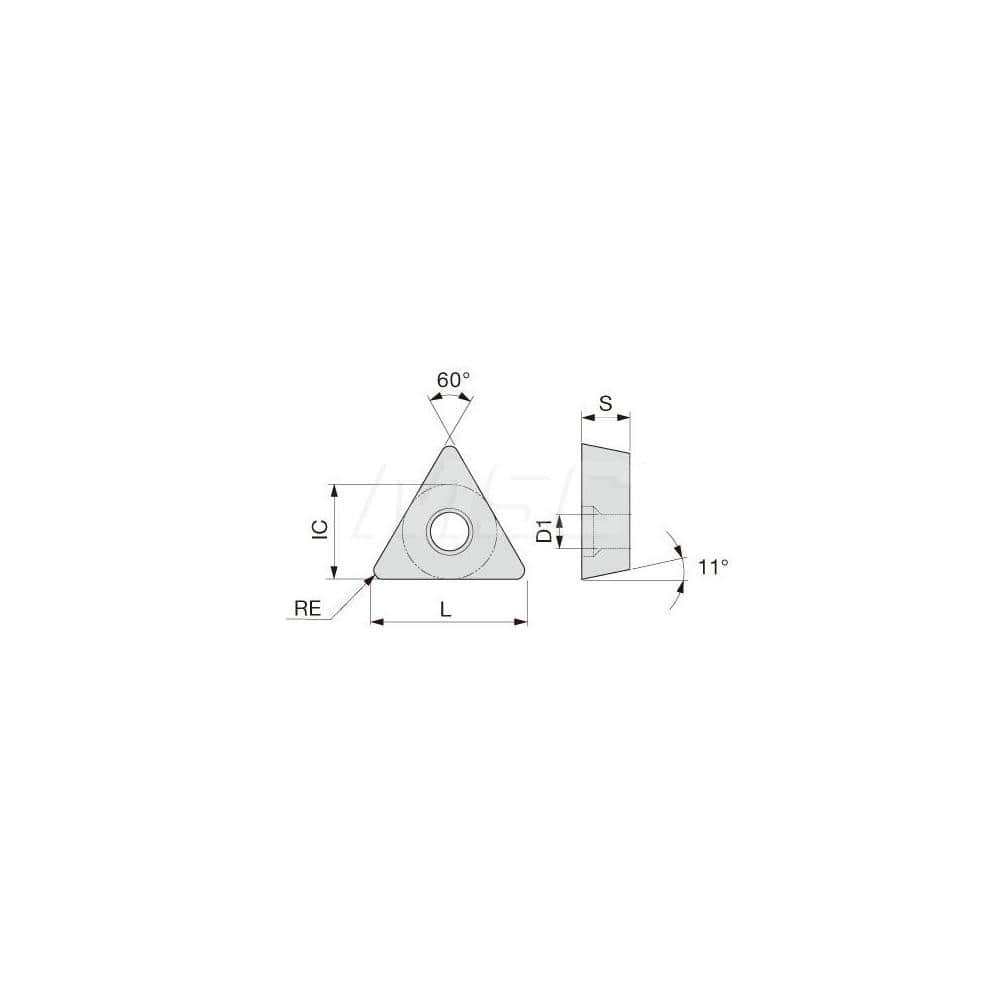 Turning Insert:  TPMT32.51PM T6120,  Solid Carbide TiCN & TiN Finish,  Neutral,  3/8″ Inscribed Circle,  0.0160″ Corner Radius,  60.0 &deg N/A Triangle,  Series  TPMT