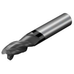 Corner Radius End Mill: 5/8″ Dia, 3/4″ LOC, 0.033″ Radius, 3 Flutes, Solid Carbide 3″ OAL, 5/8″ Shank Dia, 38 ° Helix, AlTiN Coated, Corner Radius End, Centercutting, Series CoroMill Dura