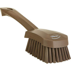 Vikan - 1.3" Bristle Length, Polyester Scrub Brush - 4-1/4" Long x 2-3/4" Wide Head, 10" OAL, Ergonomic Handle, Brown, Polypropylene Block - Apex Tool & Supply
