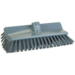 Vikan - 1-1/2" Bristle Length, Polyester Cleaning & Finishing Brush - 9-5/8" Long x 5" Wide Head, 9.6" OAL, Gray, Polypropylene Block - Apex Tool & Supply