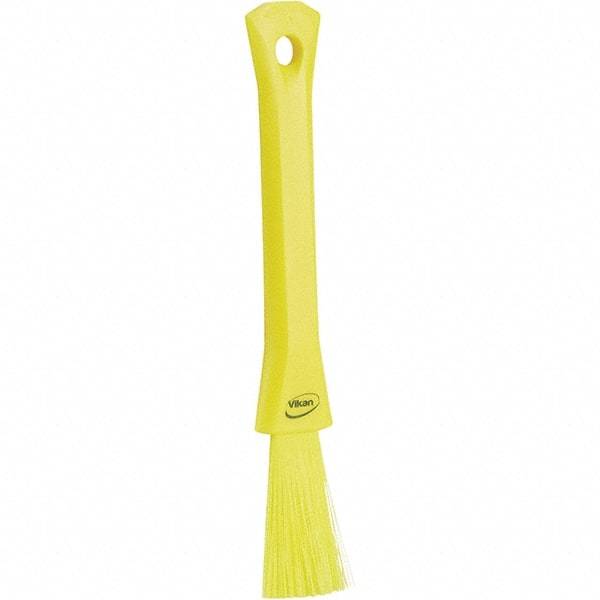 Vikan - 2-1/4" Bristle Length, Polyester Detail Brush - 1-1/4" Long x 0.4" Wide Head, 8.07" OAL, Ergonomic Handle, Yellow, Polypropylene Block - Apex Tool & Supply