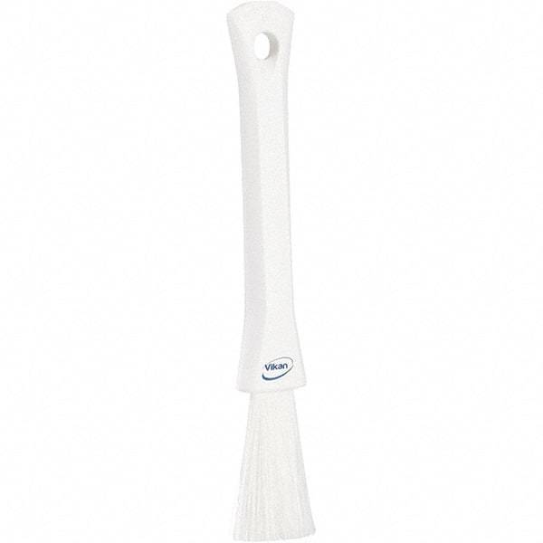 Vikan - 2-1/4" Bristle Length, Polyester Detail Brush - 1-1/4" Long x 0.4" Wide Head, 8.07" OAL, Ergonomic Handle, White, Polypropylene Block - Apex Tool & Supply