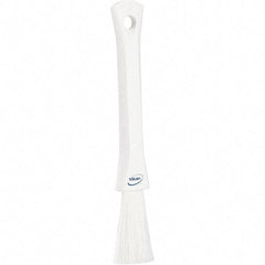 Vikan - 2-1/4" Bristle Length, Polyester Detail Brush - 1-1/4" Long x 0.4" Wide Head, 8.07" OAL, Ergonomic Handle, White, Polypropylene Block - Apex Tool & Supply