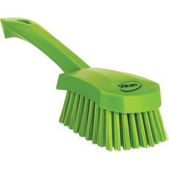 Vikan - 1.3" Bristle Length, Polyester Scrub Brush - 4-1/4" Long x 2-3/4" Wide Head, 10" OAL, Ergonomic Handle, Green, Polypropylene Block - Apex Tool & Supply