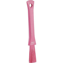 Vikan - 2-1/4" Bristle Length, Polyester Detail Brush - 1-1/4" Long x 0.4" Wide Head, 8.07" OAL, Ergonomic Handle, Pink, Polypropylene Block - Apex Tool & Supply