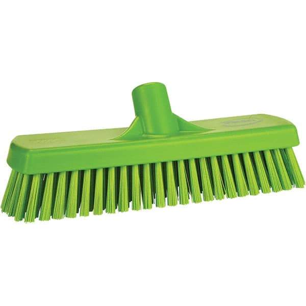 Vikan - 1.7" Bristle Length, Polyester Scrub Brush - 11-1/4" Long x 3" Wide Head, 11-1/4" OAL, Green, Polypropylene Block - Apex Tool & Supply