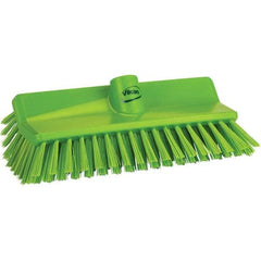 Vikan - 1-1/2" Bristle Length, Polyester Cleaning & Finishing Brush - 9-5/8" Long x 5" Wide Head, 9.6" OAL, Green, Polypropylene Block - Apex Tool & Supply