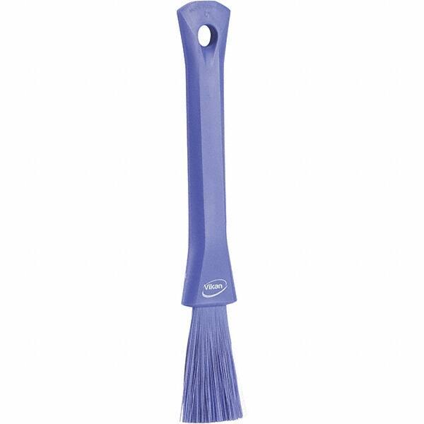 Vikan - 2-1/4" Bristle Length, Polyester Detail Brush - 1-1/4" Long x 0.4" Wide Head, 8.07" OAL, Ergonomic Handle, Purple, Polypropylene Block - Apex Tool & Supply