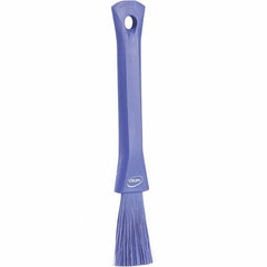 Vikan - 2-1/4" Bristle Length, Polyester Detail Brush - 1-1/4" Long x 0.4" Wide Head, 8.07" OAL, Ergonomic Handle, Purple, Polypropylene Block - Apex Tool & Supply