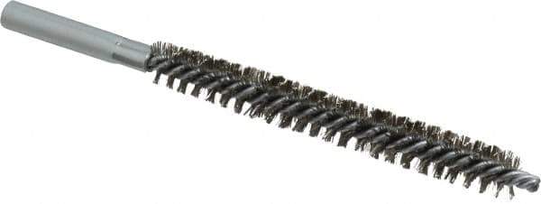 Schaefer Brush - 4" Brush Length, 1/2" Diam, Double Stem, Double Spiral Tube Brush - 6" Long, Stainless Steel, 12-24 Female Connection - Apex Tool & Supply