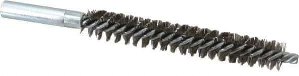 Schaefer Brush - 4" Brush Length, 5/8" Diam, Double Stem, Double Spiral Tube Brush - 6" Long, Stainless Steel, 12-24 Female Connection - Apex Tool & Supply