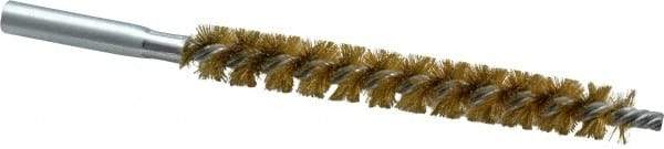 Schaefer Brush - 4" Brush Length, 1/2" Diam, Double Stem, Single Spiral Tube Brush - 6-1/4" Long, Brass, 12-24 Female Connection - Apex Tool & Supply