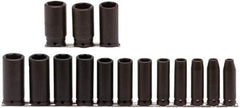 Proto - 15 Piece 1/2" Drive Deep Well Impact Socket Set - 6 Points, 3/8" to 1-1/4" Range, Inch Measurement Standard - Apex Tool & Supply