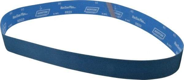 Norton - 2-1/2" Wide x 60" OAL, 60 Grit, Zirconia Alumina Abrasive Belt - Zirconia Alumina, Medium, Coated, X Weighted Cloth Backing, Series R823 - Apex Tool & Supply