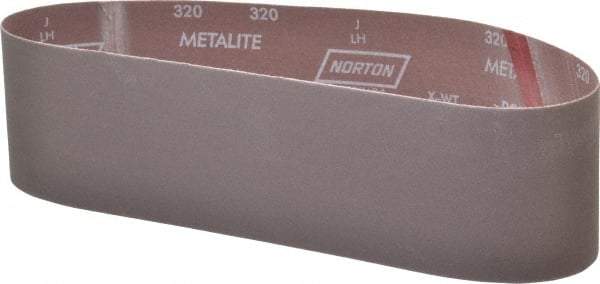 Norton - 4" Wide x 36" OAL, 320 Grit, Aluminum Oxide Abrasive Belt - Aluminum Oxide, Extra Fine, Coated, X Weighted Cloth Backing, Series R228 - Apex Tool & Supply