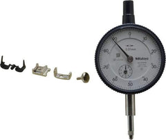 Mitutoyo - 10mm Range, 0-100 Dial Reading, 0.01mm Graduation Dial Drop Indicator - 2-3/16" Dial, 1mm Range per Revolution, 0.013mm Accuracy, Revolution Counter - Apex Tool & Supply