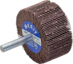 Merit Abrasives - 2" Diam x 1" Face Width, Very Fine Ceramic Alumina Coated Mounted Flap Wheel - 1/4" Shank Mount, 180 Grit, Cloth Backing, 25,000 Max RPM - Apex Tool & Supply