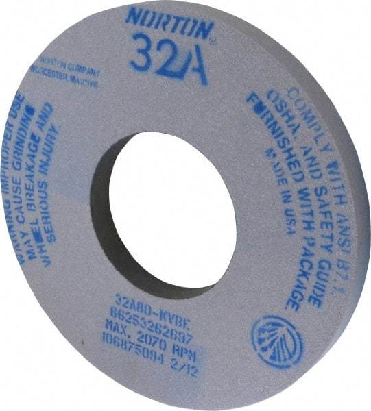 Norton - 12" Diam x 5" Hole x 1" Thick, K Hardness, 80 Grit Surface Grinding Wheel - Aluminum Oxide, Type 1, Medium Grade, 2,070 Max RPM, Vitrified Bond, No Recess - Apex Tool & Supply