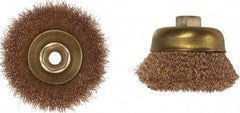 Ampco - 6" Diam, 5/8-11 Threaded Arbor, Bronze Phosphorus Fill Cup Brush - 0.014 Wire Diam, 1-7/8" Trim Length, 6,000 Max RPM - Apex Tool & Supply