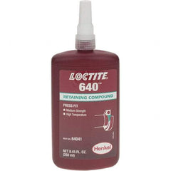 Loctite - 250 mL, Green, Medium Strength Liquid Retaining Compound - Series 640, 24 hr Full Cure Time - Apex Tool & Supply
