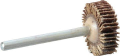 Merit Abrasives - 3/4" Diam x 3/16" Face Width, Fine Aluminum Oxide Coated Mounted Flap Wheel - 1/8" Shank Mount, 120 Grit, Cloth Backing, 35,000 Max RPM - Apex Tool & Supply